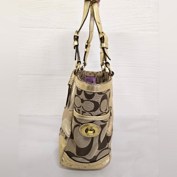 Coach Mosaic Leather Patchwork Shoulder Tote Bag in Gold and Tan F0993-F14004 - Picture 4 of 17